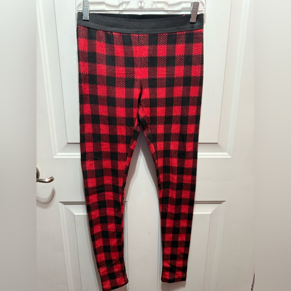 Climate Right Black/Red Buffalo Plaid Women’s Stretch Fleece Leggings Size S